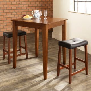 Crosley 3 Piece Pub Dining Set with Tapered Leg and Upholstered Saddle Stools   Indoor Bistro Sets