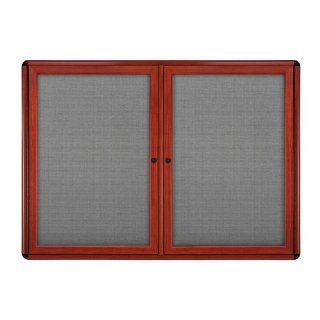 2 Door Ovation Fabric Tackboard Size 36" H x 60" W x 2.13" D, Frame Finish Cherry, Surface Color Gray  Combination Presentation And Display Boards 