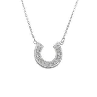 925 Sterling Silver Cubic Zirconia Horse Shoe Charm Pendent/Necklace 17 Inches 925 Silver Chain Jewelry