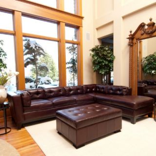 Elements Chateau Top Grain Leather Sectional with Left Arm Facing Sofa and Right Arm Facing Chaise   Mahogany   Sectional Sofas