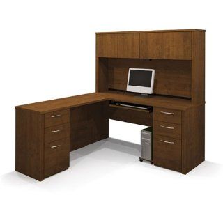 L shaped Corner Computer Desk with Hutch Included in Tuscany Brown  
