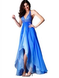 Clarisse High Low Ombre Halter Chiffon Prom Dress 1521, Blue, 2