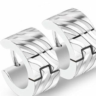 U2U Pair of 316L Surgical Stainless Steel Two Tone Hoop Earring with Zebra Stripes Jewelry Chests Jewelry