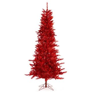 Red Tiffany Tinsel Pre Lit Christmas Tree   Christmas Trees