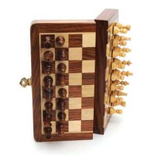 Walnut 7 in. Magnetic Folding Travel Chess Set   Chess Sets