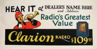 1920's Clarion Floor Model Antique Radio Vintage Antique Advertising Poster   Mixed Media Drawings