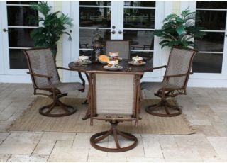 Hospitality Rattan Chub Cay Swivel Slatted Patio Dining Set   Dark Bronze   Patio Dining Sets