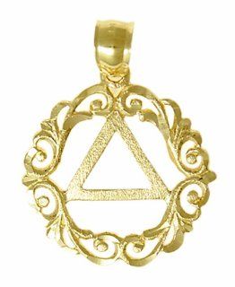Alcoholics Anonymous Symbol Pendant, #834 3, Solid 14k, AA Symbol in Scroll Style Circle Jewelry