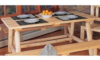 Rustic Natural Cedar Furniture Classic Farmer's Table and Bench Set   Picnic Tables