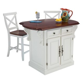 Traditions Kitchen Island with Optional Stools  White & Cherry   Kitchen Islands and Carts