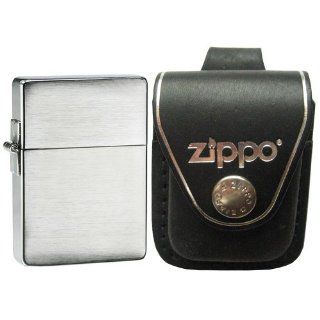 Zippo 1935.25 Replica Brushed Chrome Plain Windproof Lighter with Zippo Black Leather Loop Pouch Watches