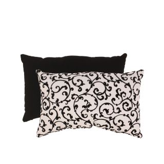 Black and White Flocked Damask Rectangular Throw Pillow   Decorative Pillows