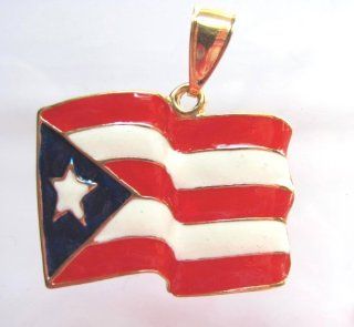 14kt Overlay Puerto Rico Flag Pendant Big Huge Charm 1 X 1.5 Inches Jewelry