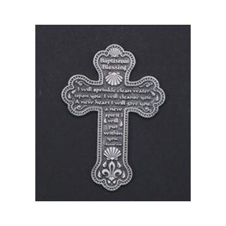 Pewter Baptismal Blessing Wall Cross   Wall Sculptures