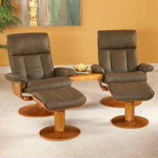 MAC Motion Oslo Collection Swivel Recliner with Ottoman and Connector Table   Dark Brown   Home Theater Seating