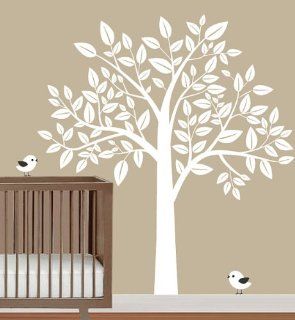 Nursery Big White Tree with Birds Trees Leaf Bird House Home Art Decals Wall Sticker Vinyl Wall Decal Stickers Living Room Bed Baby Room 838 