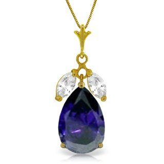 14k Solid Gold 18" Necklace with Sapphire & White Topaz Pendant Necklaces Jewelry