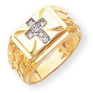 14k Yellow Gold G H SI2 Quality Diamond Men's Cross Ring. Carat Wt  0.096ct Jewelry
