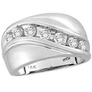14K White Gold 0.25cttw Seven Piece Round Diamond Anniversary Mens Band Ring Wedding Bands Jewelry