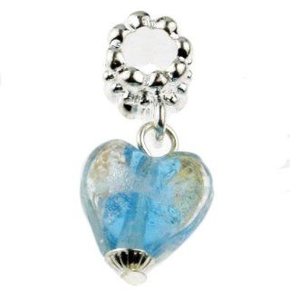 Hidden Gems (864A)   Silver Plated Dangle Bead With Heart Shaped Glass Pendant, will fit Pandora/Troll/Chamilia Style Charm Bracelet. Jewelry