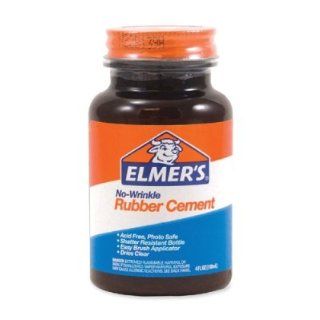 Elmer's Products Inc Products   Rubber Cement, Plastic Bottle w/ Brush, 4 oz.   Sold as 1 EA   Rubber Cement is safe and easy to use for children of all ages. Natural rubber formulation spreads easily. The ability to reposition work makes it ideal for 