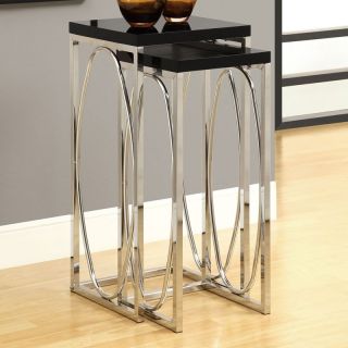 Monarch Glossy Black / Chrome Metal Plant Stand 2 Piece Set   End Tables