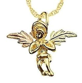 Stamper Black Hills Gold Angel Pendant Necklace 10K Solid Gold Leaves Chain N841 Jewelry