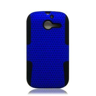 Huawei Ascend Y M866 Black Blue Mesh Hard Soft Gel Dual Layer Case Cell Phones & Accessories