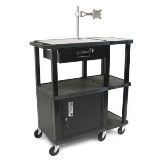 Luxor Extra Wide Laptop Presentation Cart with Monitor Mount and Security Cabinet   Black/Gray   Commercial Computer Carts