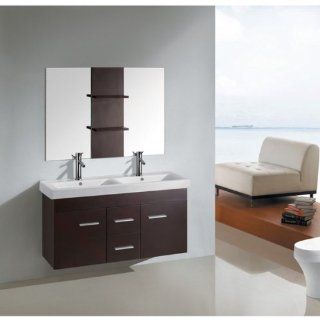 48 espresso inch wall mount floating bathroom vanity double cabinet   Vanity Sinks  