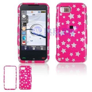 Hot Pink with Silver Stars Sparkle Design Snap On Cover Hard Case Cell Phone Protector for Samsung SGH A867 Eternity Cell Phones & Accessories
