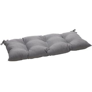 Pillow Perfect Indoor/Outdoor Gray Textured Solid Tufted Loveseat Cushion   Patio Furniture Cushions