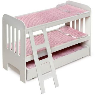 Badger Basket Pink Gingham Princess Doll Bunk Bed with Wheeled Trundle   Baby Doll Furniture