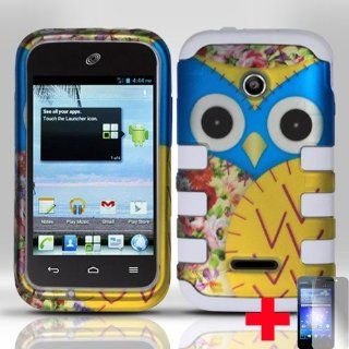 Huawei Inspira H867G Prism 2 II U8686 Glory H868c�YELLOW BLUE OWL HARD PLASTIC DESIGN & WHITE SILICONE CELL PHONE CASE + SCREEN PROTECTOR, FROM [TRIPLE8ACCESSORIES] Cell Phones & Accessories