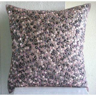 Fairy Land   22x22 inches Square Decorative Throw Pink Silk Pillow Covers Embellished with Beads   Throw Pillow Covers