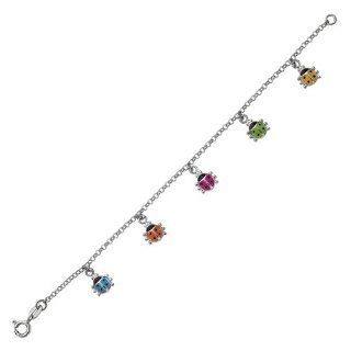 Silver 6" With Rhodium Finish Shiny Rolo Chain Dangle Lady Bug Charm Children Bracelet With Pear Shape Clasp Jewelry