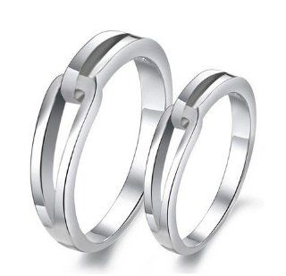 His & Hers Matching Set Platinum Plated Couple Ring Wedding Band Set Simple Korean Style (Available Sizes 5# to 10#, * Half Size Available) Jewelry