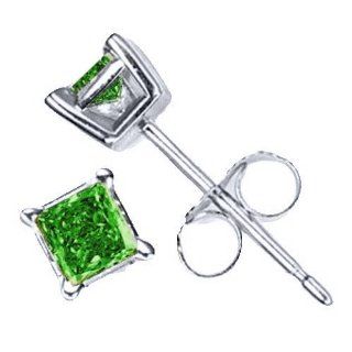 .50 Carat Brilliant Princess Cut Green Diamond Stud Earrings SI2 TheJewelryMaster Jewelry
