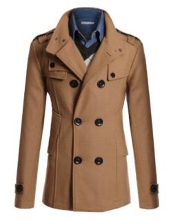 Doublju Mens Wool Slim Double Breasted Half Trench Coat at  Mens Clothing store Wool Outerwear Coats