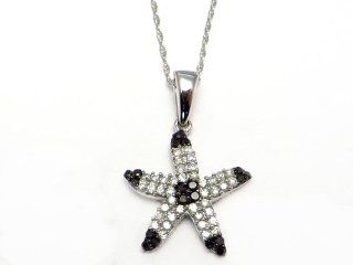 Black & White Diamond Starfish Necklace 10k white gold Pendant Necklaces Jewelry
