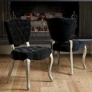Bates Tufted Black Fabric Dining Chairs   2 Pack   Dining Chairs