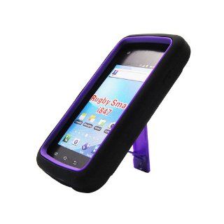 Purple Black Hard Soft Gel Dual Layer Stand Cover Case for Samsung Rugby Smart SGH I847 Cell Phones & Accessories