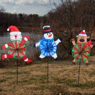 Christmas Santa Snowman and Reindeer Tummy Wind Spinners  Wind Sculptures  Patio, Lawn & Garden