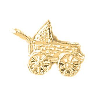 Gold Plated 925 Sterling Silver 3 D Baby Stroller Pendants Jewelry