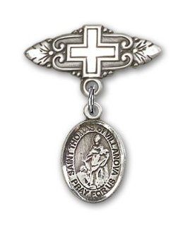 JewelsObsession's Sterling Silver Baby Badge with St. Thomas of Villanova Charm and Badge Pin with Cross Jewels Obsession Jewelry