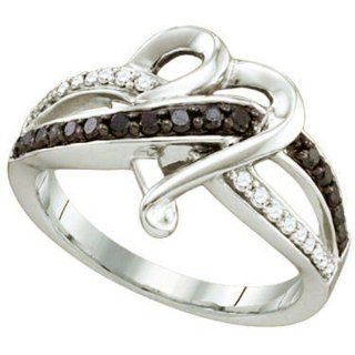 0.36 Carat (ctw) 10k White Gold Round Black & White Diamond Ladies Crossover Heart Bridal Promise Ring Jewelry