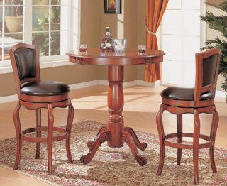 3pc Bar Table & Bar Stools Set with Pedestal Base Cherry Finish   Dining Room Furniture Sets