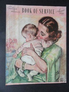Maud Tousey Fangel, painting. Illustration 1936 Print Art (woman holding baby/Book of service August 1936) Orinigal Vintage 1936 Pictorial Review Magazine Art.  