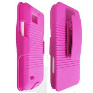 DECORO DHCMOTXT875HP Rubberized Ribbed Texture Shell and Holster with Fixed Ratching Belt Clip for Motorola Xt875/Droid Bionic   1 Pack   Carrying Case   Retail Packaging   Hot Pink Cell Phones & Accessories