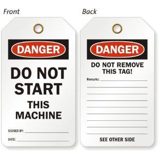 Do Not Start This Machine (Signed By/Date), No Eyelet, Eco Tag 10 mil Plastic, 100 Tags / Pack, 5.875" x 3.375"  Blank Labeling Tags 